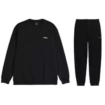 Спортивный свитер с круглым вырезом и принтом логотипа Li Ning, однотонный флисовый спортивный комплект с манжетами, повседневные спортивные штаны AWDS519-1+AKLSC99-1 S