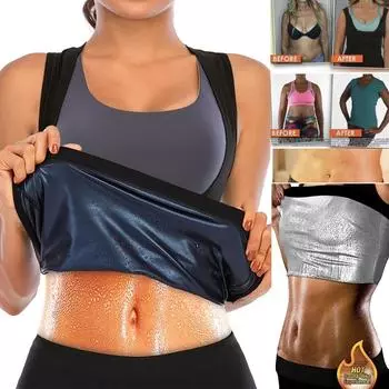 Спортивный жилет для женщин, жилет для тренировки талии, формирователь тела, костюм для сауны, компрессионная рубашка, майки для тренировок, корректирующее белье, майка для похудения S чёрный/серебряный