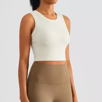 Спортивный жилет с фиксированной чашкой, цельный обтягивающий бюстгальтер для похудения, I-образный, красивое нижнее белье для йоги для женщин L бежевый