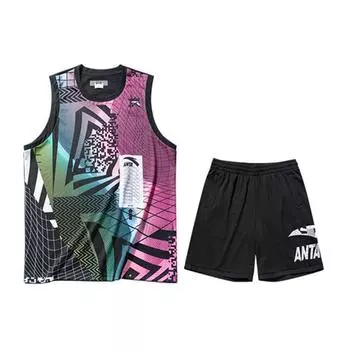 Спортивный жилет, шорты, баскетбольный костюм, логотип серии Anta Basketball, мужской баскетбольный костюм, черный 152131222-1 S