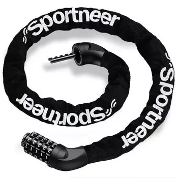 Sportneer Bicycle Chain Dial Customizable Includes Japanese Instruction Black Lock, Lock, Lock, 5-Digit Dial, 6mm, Keyless, Password, Approx. 640g, чёрный