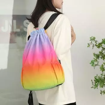 Спортивный рюкзак градиентного цвета на шнурке, большая вместительная дорожная сумка для тренажерного зала, йоги, фитнеса, активного отдыха Small черный серый