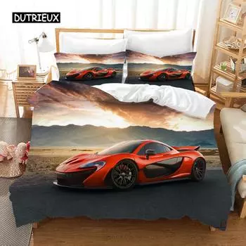 Sports Car Duvet Cover Race Car Cool Car Bedding Sets Polyester for Teens Kids Boys Cool Bedroom Decoration Modern Design Theme EU single(135x200cm)