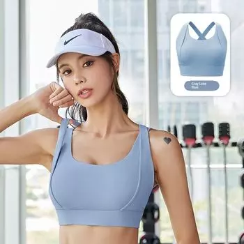 Sports Intimates Women Pilates High Strength Bubble Wrap Fitness Running Gathering Bra Breast Holding Yoga Beauty Back Vest Gray Lake Blue 2XL