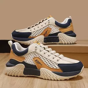 Sports men s shoes 2025 summer new outdoor mesh breathable and anti-slip running shoes, one-foot lazy shoes 39 бежевый