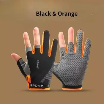 Спортивные перчатки для верховой езды для мужчин и женщин, тонкие солнцезащитные перчатки для лета на открытом воздухе с половиной пальцев One Size чёрный/оранжевый