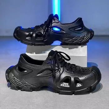 Спортивные сандалии мужские летние полые пляжные туфли дышащие на шнуровке парные дырочки 36 белый