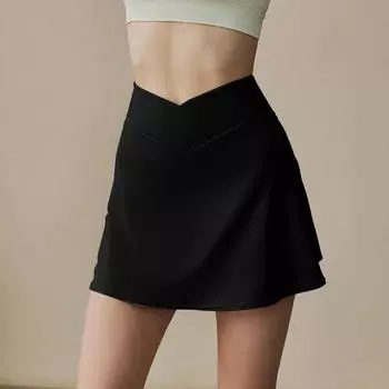 Sports Short dress Women Summer 2025 New Anti-exposure Training Fitness Tennis Badminton Skirt Yoga Culottes Black All yards