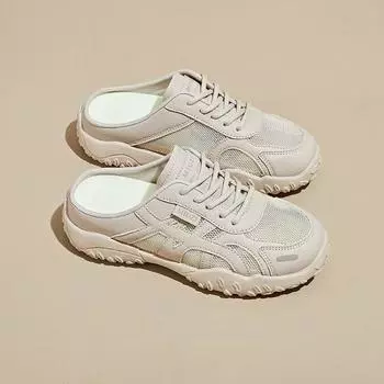 Sports style mesh one pedal half slippers new summer bag head lazy shoes women s fashion platform slippers 35