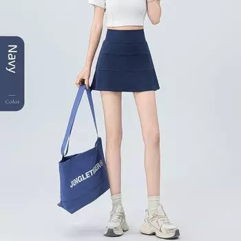 Sports Tennis Short dress Women Summer 2025 New Skirt Anti-exposure Running Fitness Yoga A- line Skirt Navy blue M