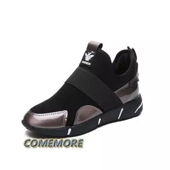 Sports Women Femine Slip-On Casual Shoes Thicken Soft Soled Sneakers Leisure Luxury Comfortable Running Footwear Round Toe Lazy 35 чёрный