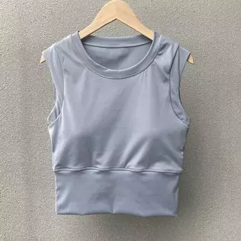 Sports Yoga Clothes Cami with Chest Padding Women clothes Summer Thin Casual Running Professional Fitness Short Top Fashion Blue L