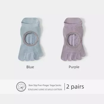 Sports Yoga Socks Women s Socks Professional Non Slip Silicone Indoor Fitness Dance Beginner Pilates Athletic Socks Blue + purple five-finger pure cotton