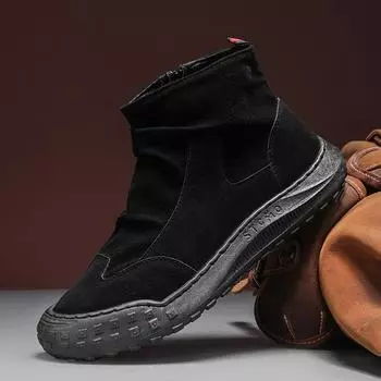 Spot 2024 new leather spring and autumn explosion wear-resistant and non-slip temperament flip fur middle help fashion canvas boots 39