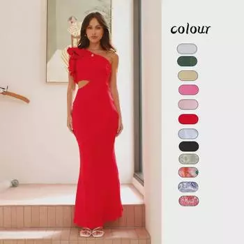 Spot 25-летнее летнее облегающее платье на одно плечо 88259 – Европейская и американская мода Large ярко-розовый