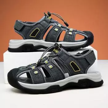 Spot Amazon большой размер мужская сумка голова повседневные кожаные сандалии коровья кожа нескользящие дышащие международная станция мужская обувь 38 чёрный