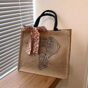 Spot большая вместительная льняная сумка женская ретро мода джутовая сумка через плечо универсальная сумка для мам