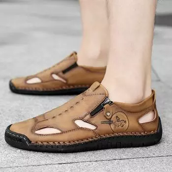 Spot foreign trade casual sandals men s leather British simple love driver leather shoes one pedal 47 large size 48 men s shoes 38