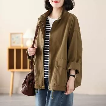 Spot High-end Casual Coat Womens Spring and Autumn New Universal Свободная и тонкая куртка большого размера Literary Tide M recommends 90-60kg бежевый