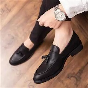 [Spot] Men s leather shoes spring and autumn men s Doudou shoes fashion casual leather shoes lazy shoes one pedal 37 чёрный