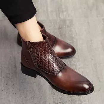 [Spot] Men s Martin Boots Spring 2025 New Brown Leather Boots Men s Leather Shoes Non-slip British High Top 38 чёрный