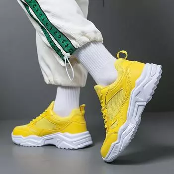 [Spot] Men s shoes spring 2025 new boys mesh sports leisure platform running black dad shoes men 39 жёлтый