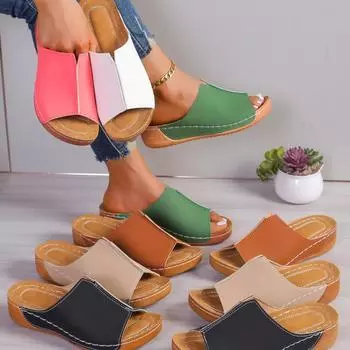 Spot new foreign trade slope heel slippers women s thick bottom women s sandals casual light large size 36 белый