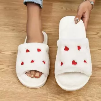 spot new women s casual open-toed fluffy slippers fashion home small love four-season slippers 35-36