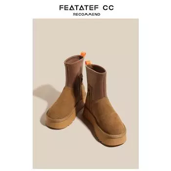 [Spot quick delivery] New thick-soled snow boots women s winter velvet cotton shoes sheepskin fur integrated elastic pencil boots 35 малиновый