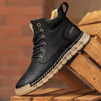 Spot sewn shoe store autumn British casual leather shoes men s high-end black handmade high-top Martin boots 39