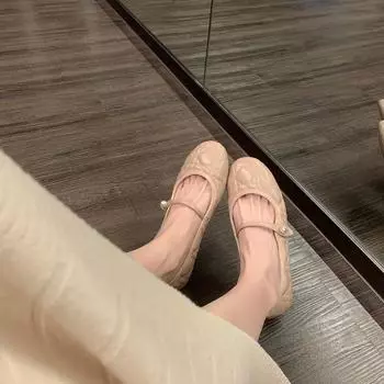 Spot sheepskin version~ Su Yinyin s same ballet shoes, genuine leather rhombus pearl flat-soled single shoes, women s Mary Jane shoes 35