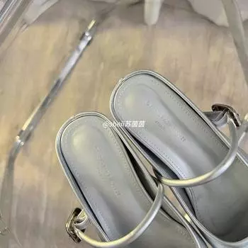 Spot~ [sheii Su Yinyin] Mermaid Tears~ Silver one-pedal bag head and half slippers women s sandals 35 серебряный