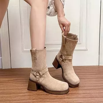 Spot~ Summer Lazy Wasteland Wind Western Boots 2025 Summer Frosted Cowhide Cowhide Coarse Heel Loose Breathable Pile Boots Women 34