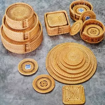 Spot Vietnamese rattan coasters round desktop tea coasters autumn rattan dining table western mat
