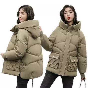 [Spot] Женская зимняя свободная повседневная куртка с капюшоном, пуховик из хлопка большого размера M