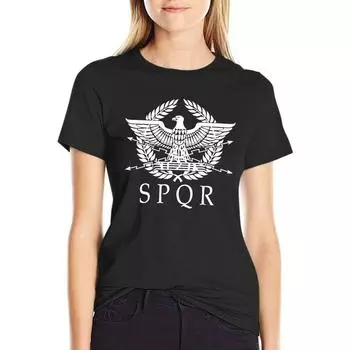 SPQR (Черное и белое) Футболка Эстетическая одежда корейская мода милые топы графика простые футболки для женщин S