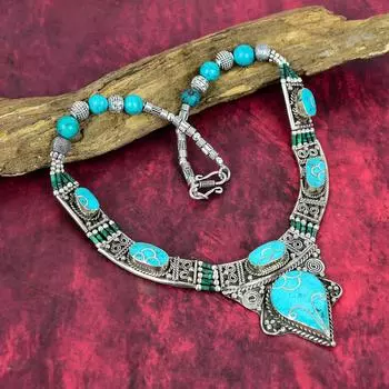 Спящая бирюза драгоценный камень 925 стерлингового серебра, серебряные ювелирные изделия антикварное ожерелье ювелирные изделия ручной работы, этническое непальское ожерелье подарок для жены 18 Inches синий