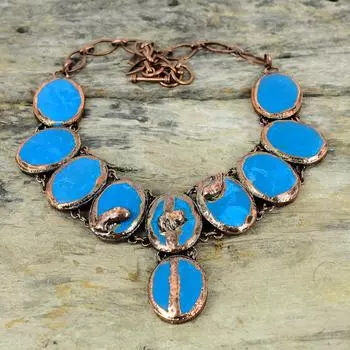 Спящая красавица, бирюзовое ожерелье, медное ожерелье, полученное электроформованием, регулируемое ожерелье-цепочка, ювелирные изделия ручной работы, ожерелье из драгоценных камней, подарки для нее