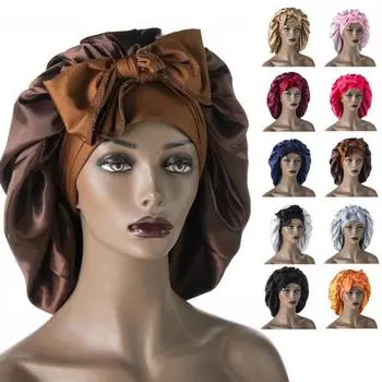 Спящая шапочка однотонная эластичная лента украшение атласная ткань круглая шляпа тонкая текстура повседневная одежда для сна ванная комната головной убор серый