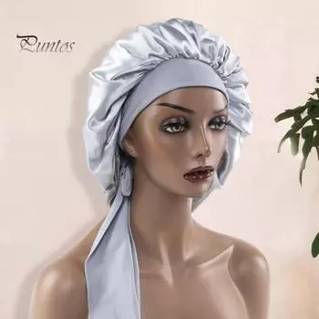 Спящая шапочка однотонная эластичная лента украшение атласная ткань круглая шляпа тонкая текстура повседневная одежда для сна ванная комната головной убор светло-фиолетовый