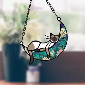 Спящий кот на Луне, Солнце ручной работы, Памятный подарок коту, Спящий кот на Луне One Size