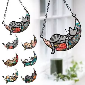 Спящий кот на Луне, Солнце ручной работы, Памятный подарок коту, Спящий кот на Луне One Size