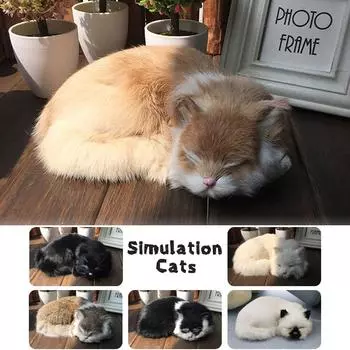 Спящий кот, реалистичные милые плюшевые игрушки, куклы-кошки, реалистичные украшения для котят, креативный декор для офиса и дома, поделки