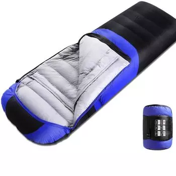 Спящий пух Спящий зимний минимальная температура перо спальный большой конверт холодный сон в течение 2 мешков, мешок, -35, высококачественный пух, кемпинг, синий