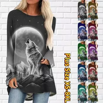 Spray Painted Animal Print Round Neck Bag Buttock Long Sleeve Color Pattern Women Top Leggings XS-8XL 6XL