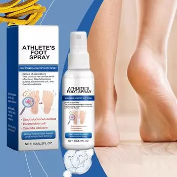 Спрей для ног спортсмена. Спреи для ног, спреи для ухода за ногами, запах ног спортсмена, снимает зуд, шелушение, потливость, волдыри и воспаления, 60 мл. белый