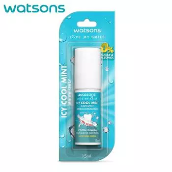 Спрей для рта Watsons Love My Mouth Icy Cool Mint, мицеллярная жидкость двойного действия, формула с ксилитом, успокаивающий прополис, круглосуточный контроль неприятного запаха изо рта, 15 мл. 15 ml.