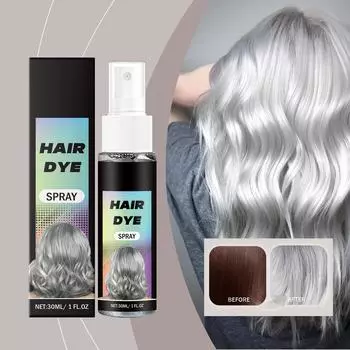 Спрей для седых волос надолго сохраняет цвет, питает и ухаживает за волосами, сохраняет стойкость и яркость цвета, легко наносится. 30 мл чёрный