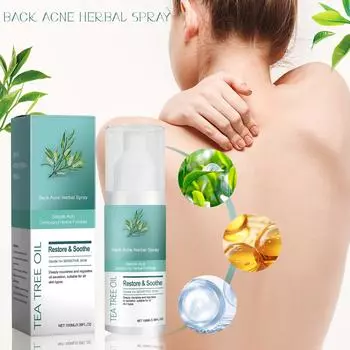 Спрей на травах от прыщей на спине регулирует секрецию кожного сала, успокаивает кожу, уменьшает комедоны от прыщей и укрепляет кожный барьер, 100 мл белый