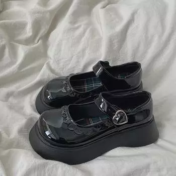 Весна 2024 Новые туфли JK Small, милые, с большим носком, для девочек с толстой подошвой 35 чёрный